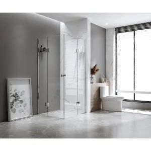 100x100cm Double Door Corner Shower Screen with Channels and SS Hinges - Black