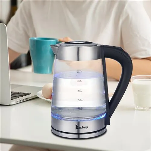 2000W 1.8L Electric Kettle in Blue Glass with UK Plug