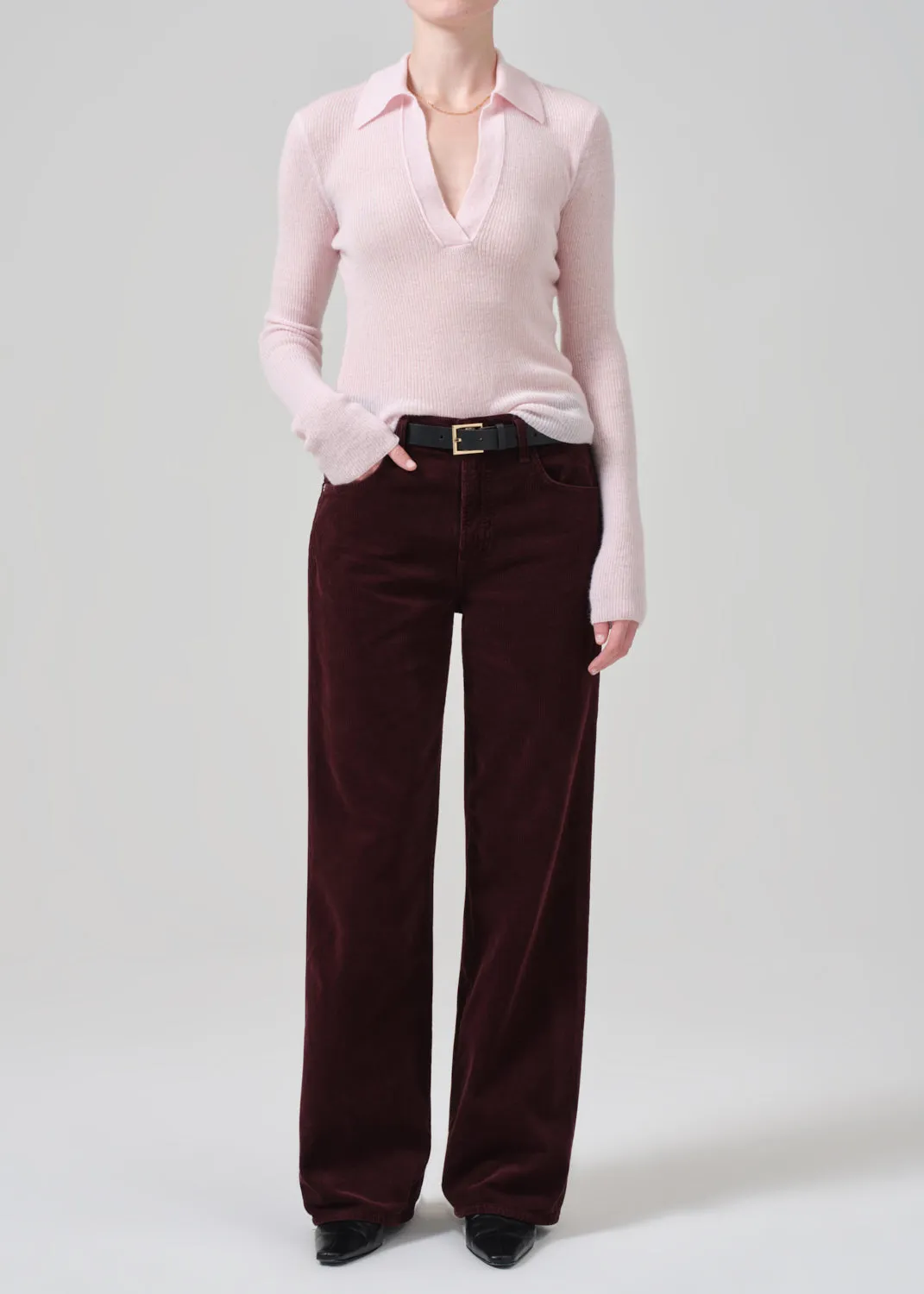 Annina High Rise Wide Leg 30" Corduroy in Bordeaux