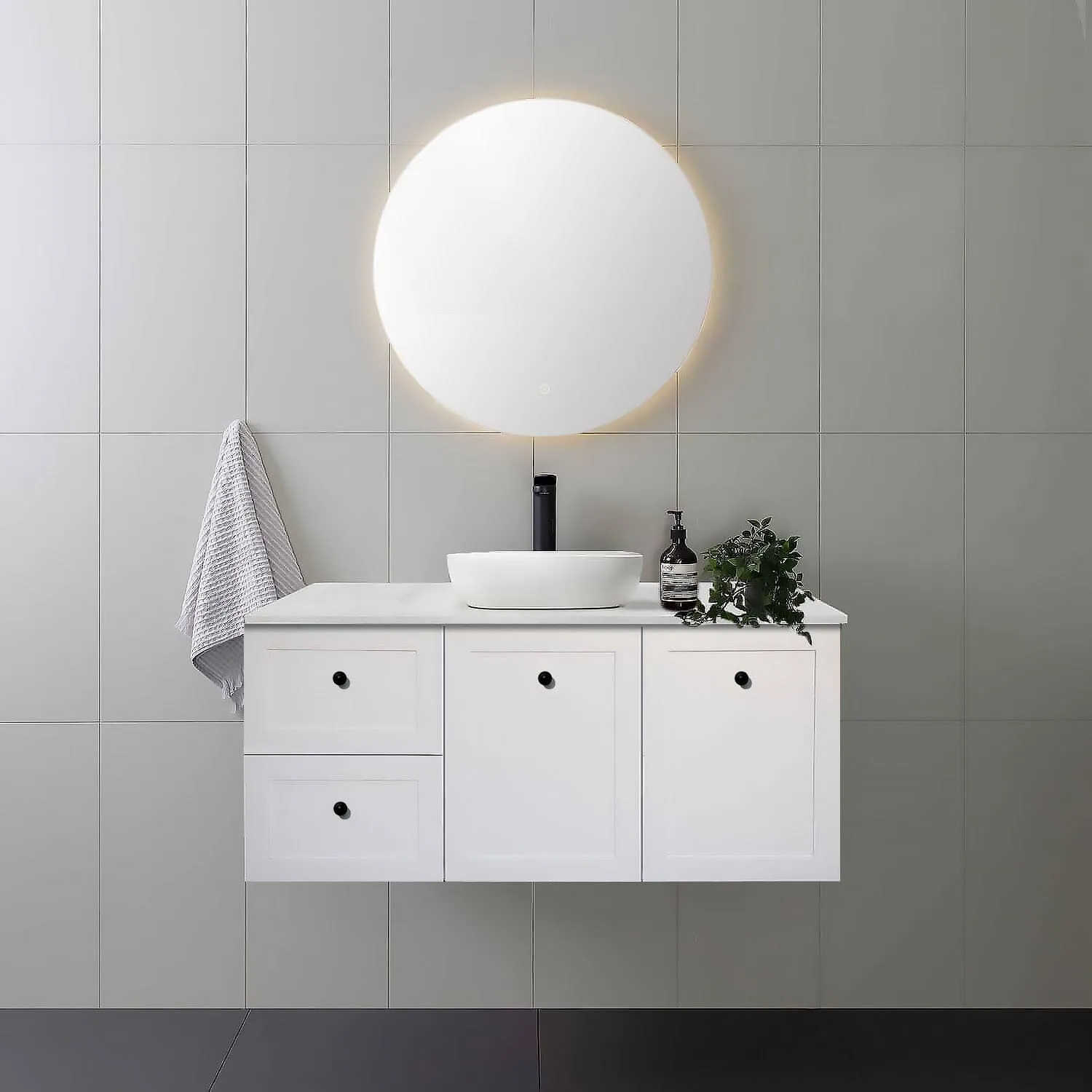 AUSTIN 1200mm Wall Hung Bathroom Vanity (Left Hand)   Luxe Stone Top