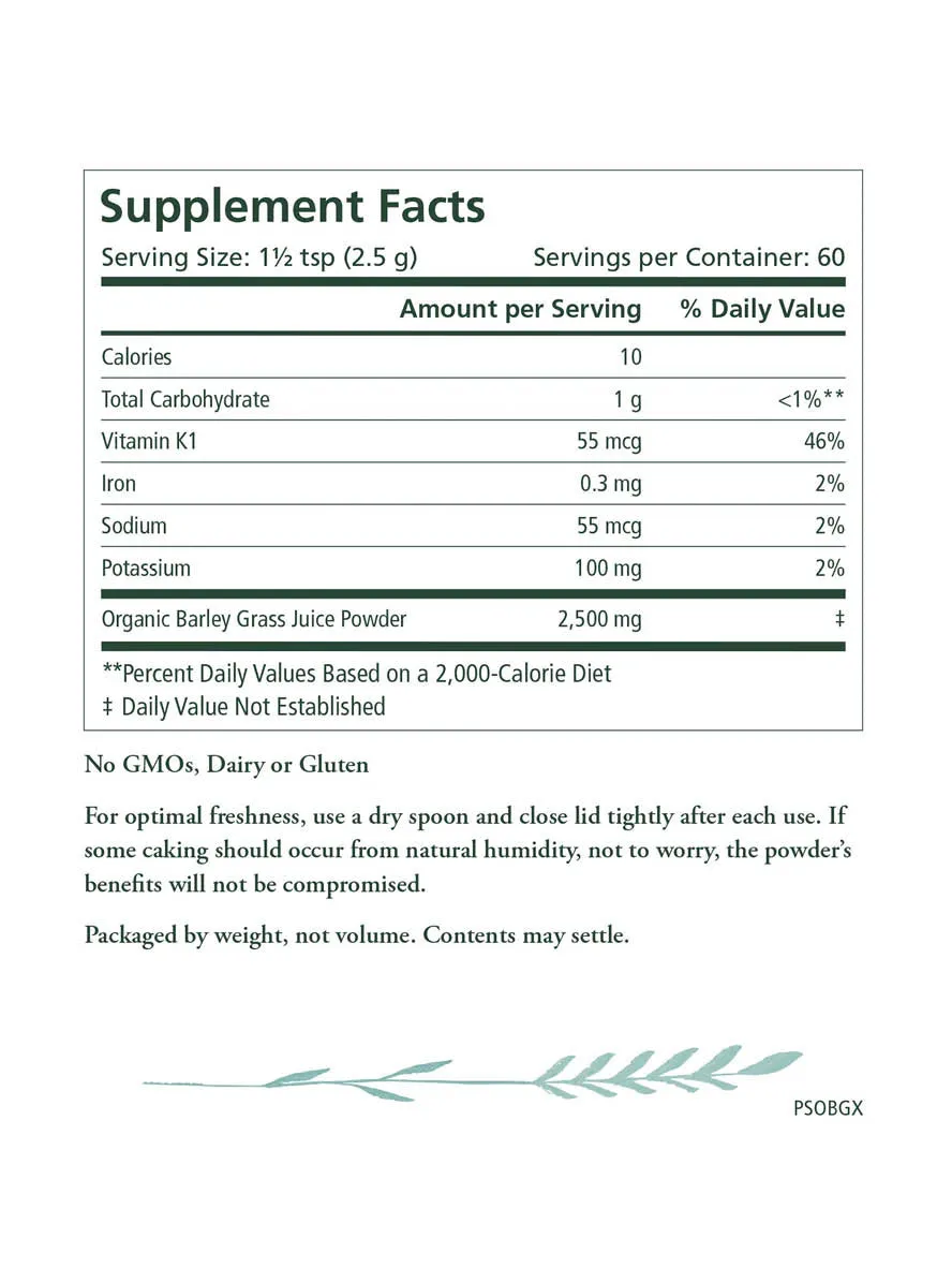 Barley Grass Juice, Organic Cold Pressed Powder, 5.3oz, Pure Synergy