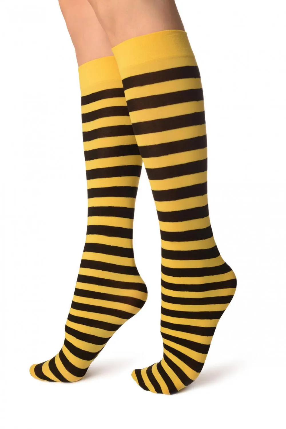 Black & Yellow Stripes Socks Knee High