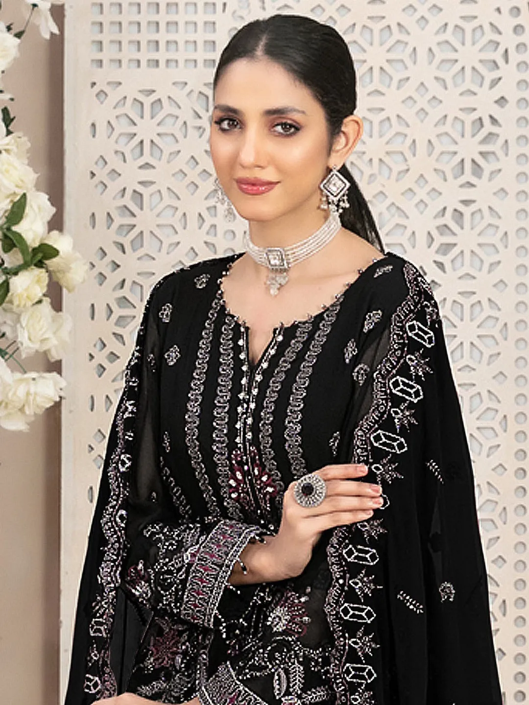 Black Designer Pant Suit With Pretified Embroidery Work