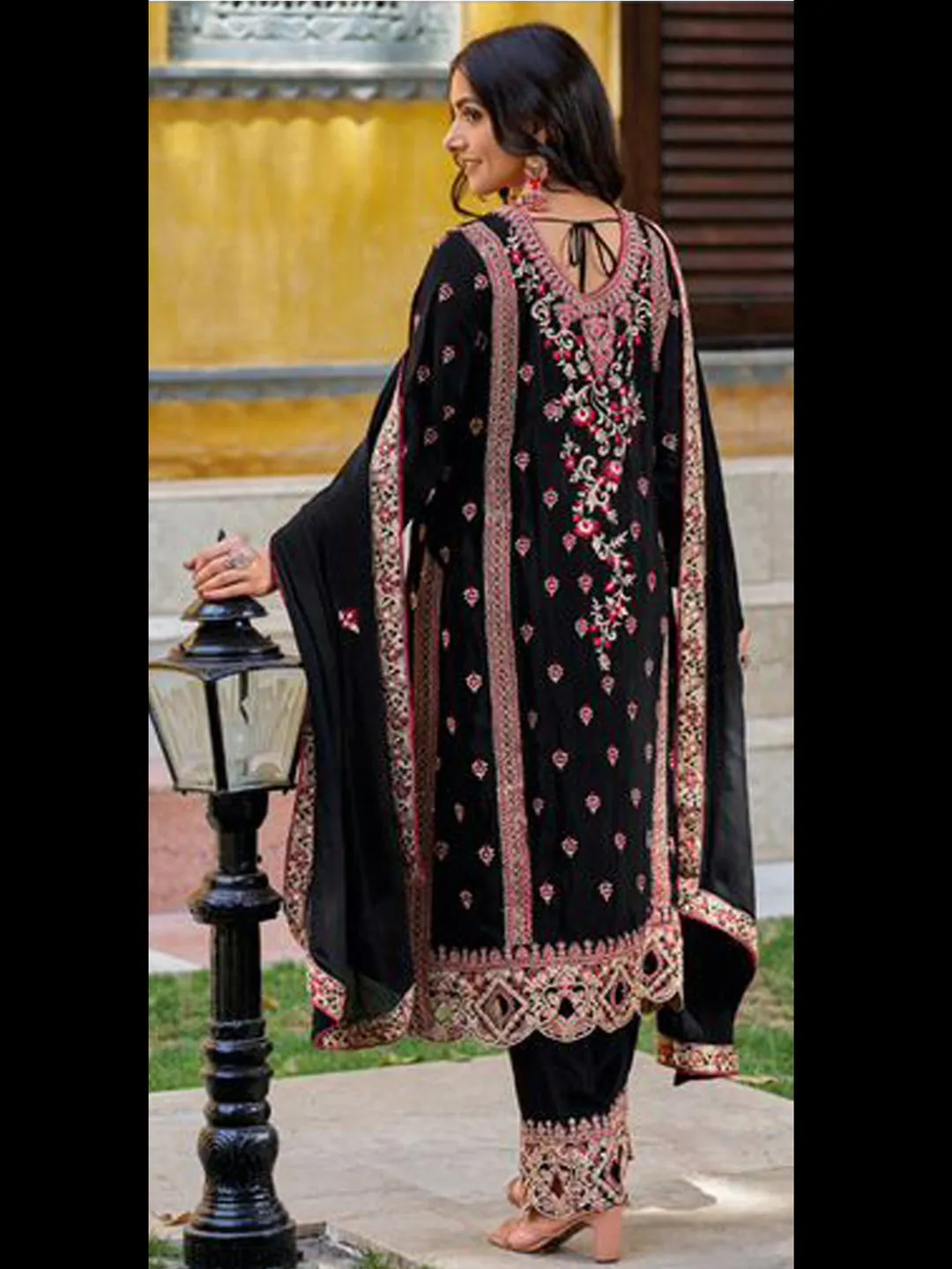 Black Designer Readymade Pant Suit With Embroidery Mirror Work