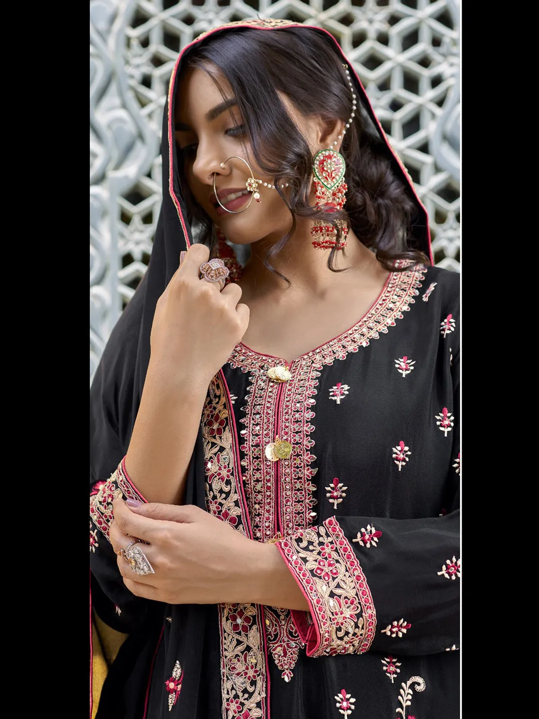 Black Designer Readymade Pant Suit With Embroidery Mirror Work