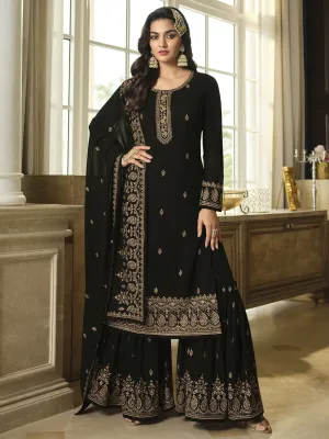 Black Georgette Embroidered Sharara-Style-Suit