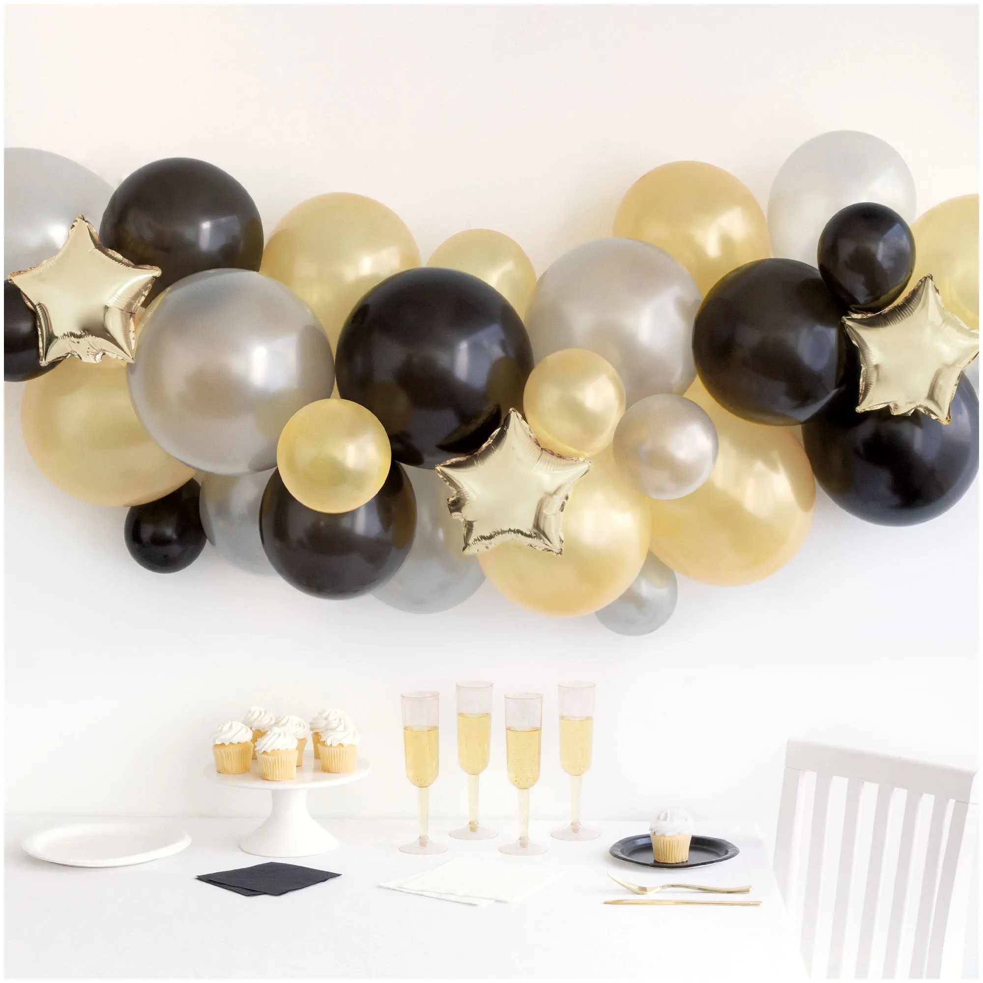 Black, Silver, & Gold Foil Star and Latex Balloon Garland Kit for Celebrations, 29 Pieces