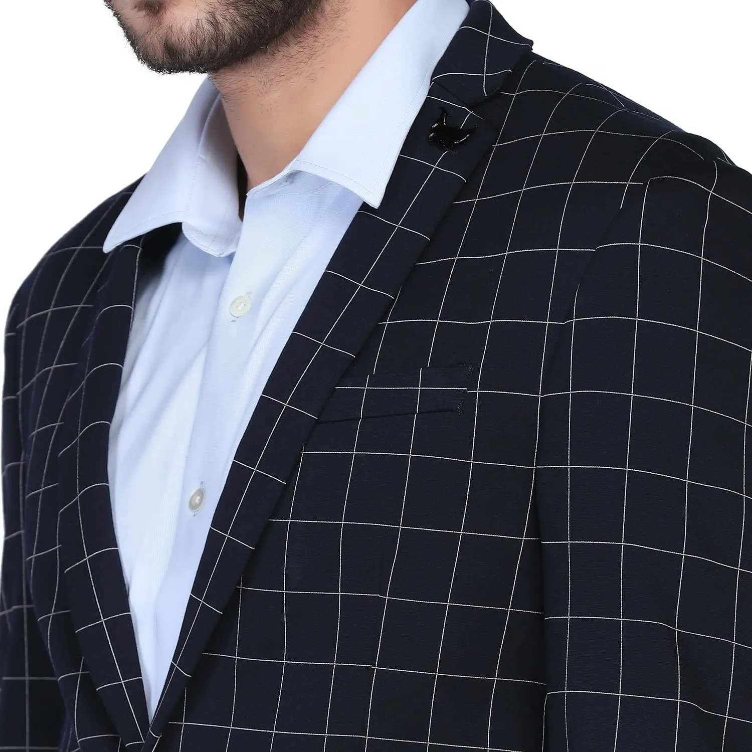 blackberrys Checks Polyester Slim Fit Mens Work Wear Suit (Navy, Size_40)