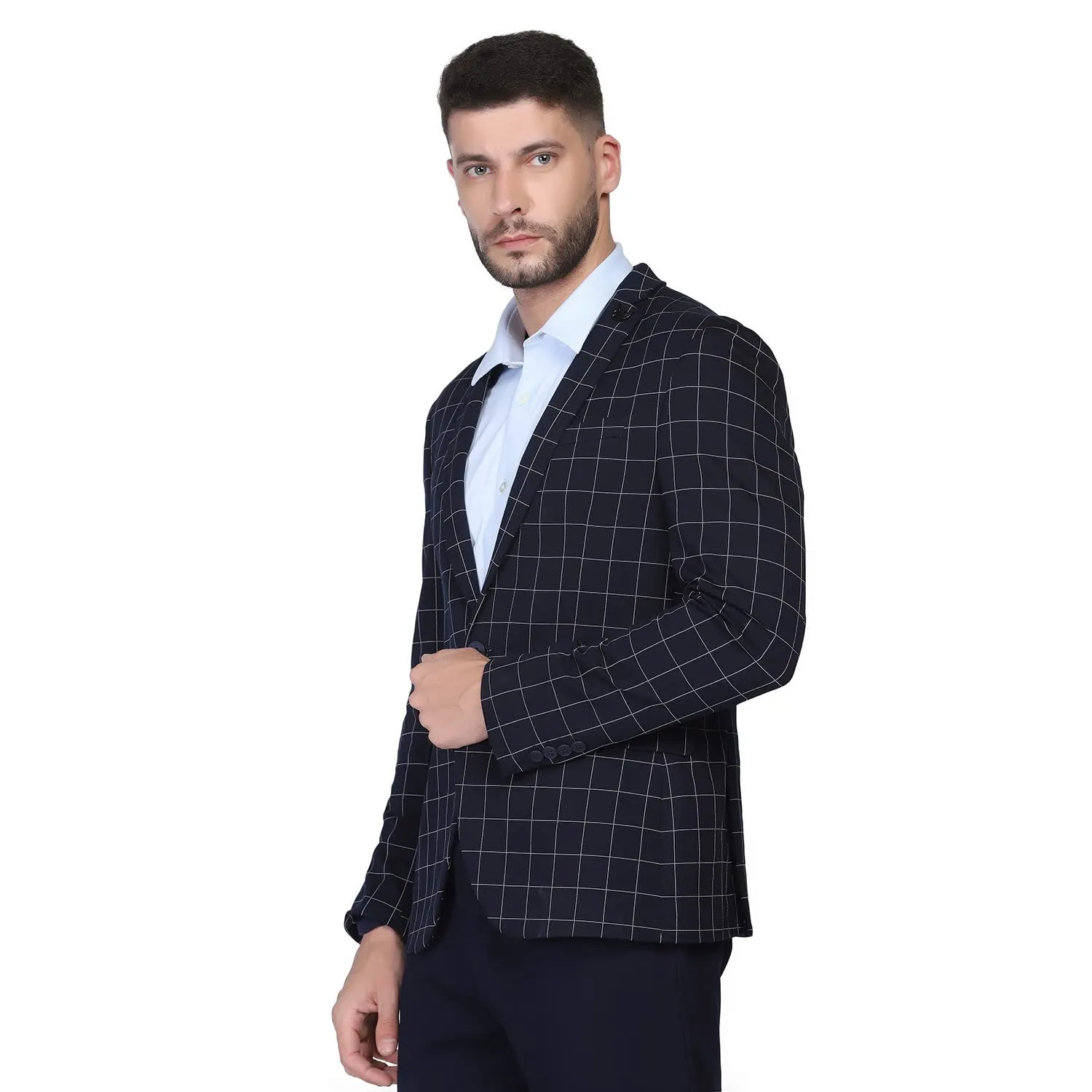 blackberrys Checks Polyester Slim Fit Mens Work Wear Suit (Navy, Size_40)