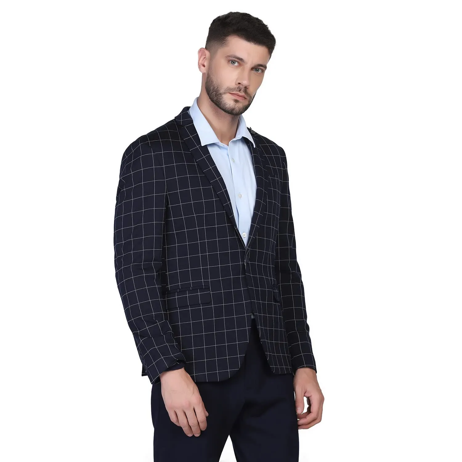 blackberrys Checks Polyester Slim Fit Mens Work Wear Suit (Navy, Size_40)