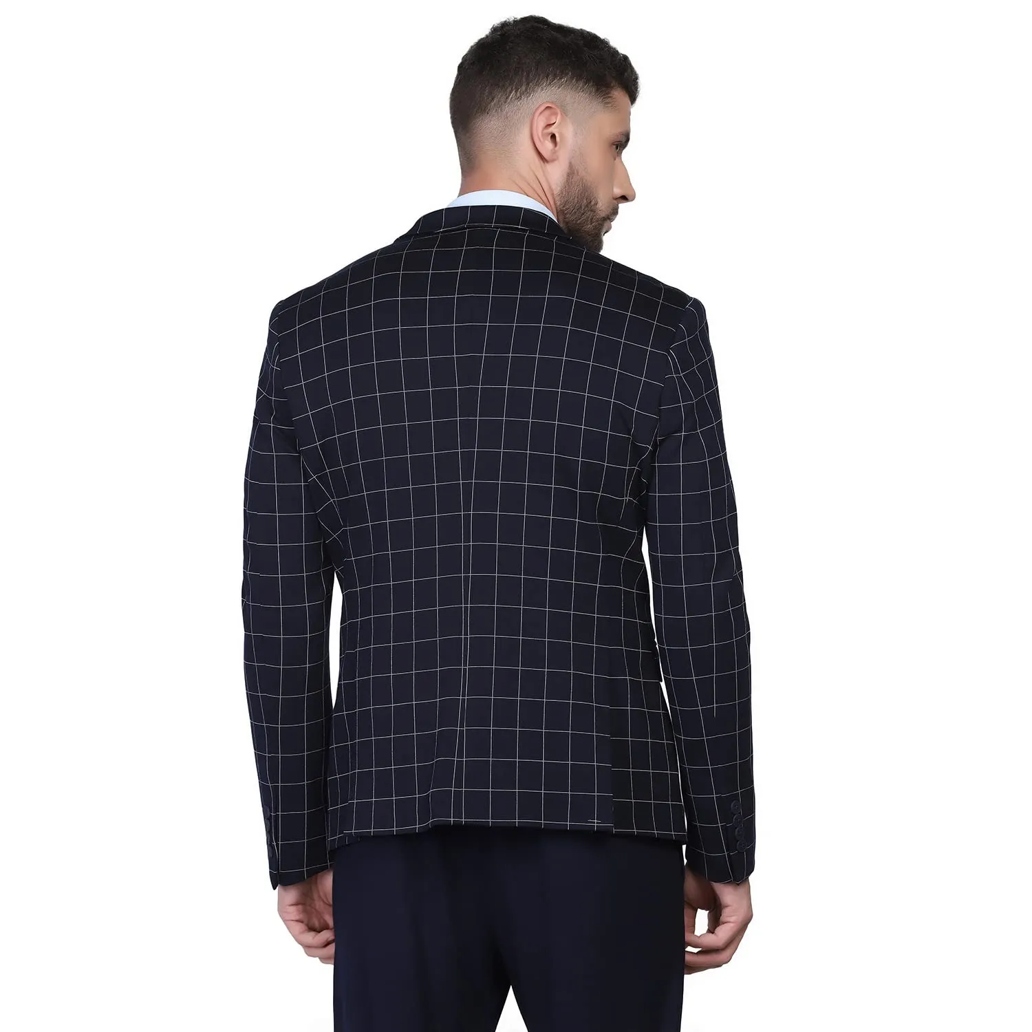 blackberrys Checks Polyester Slim Fit Mens Work Wear Suit (Navy, Size_40)