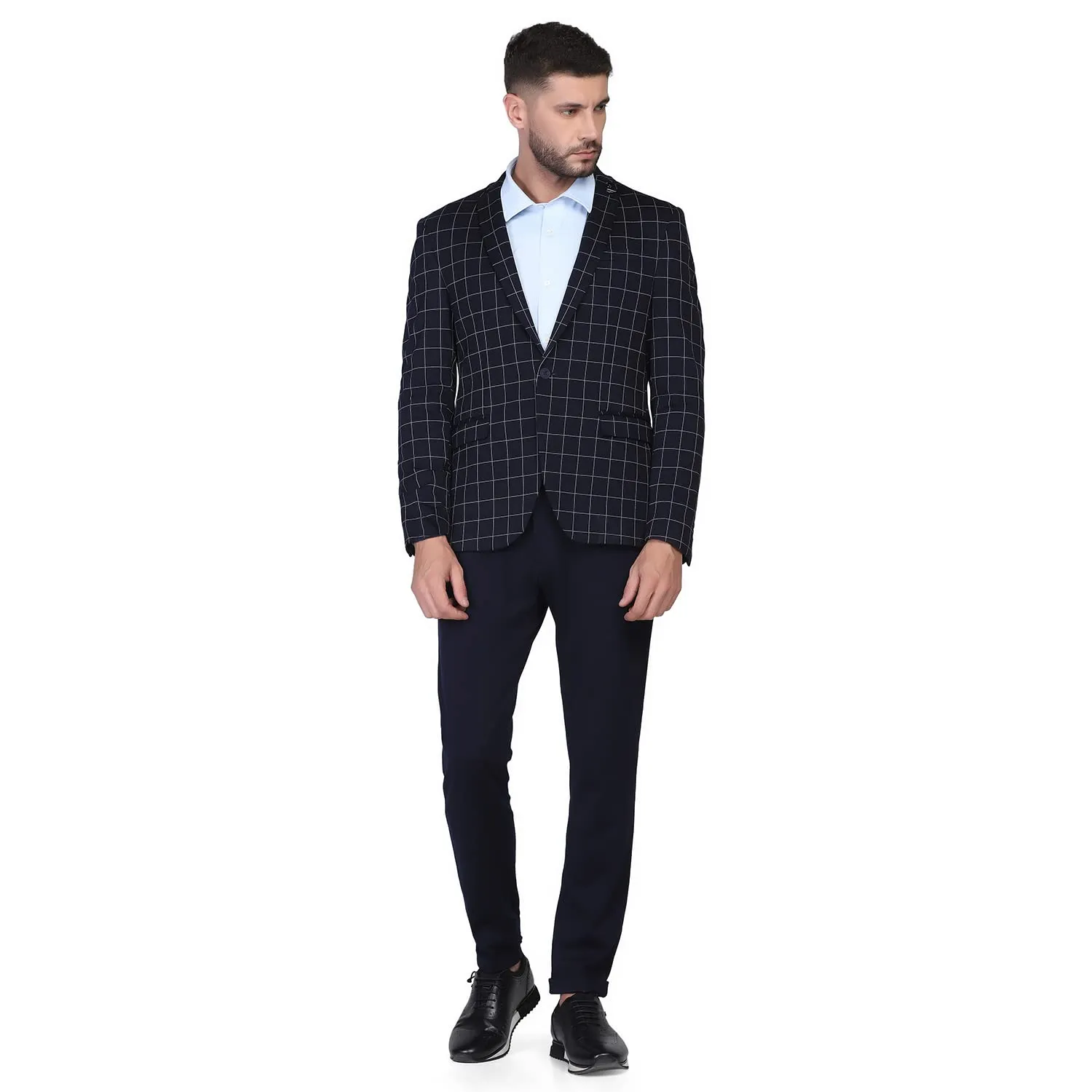 blackberrys Checks Polyester Slim Fit Mens Work Wear Suit (Navy, Size_40)