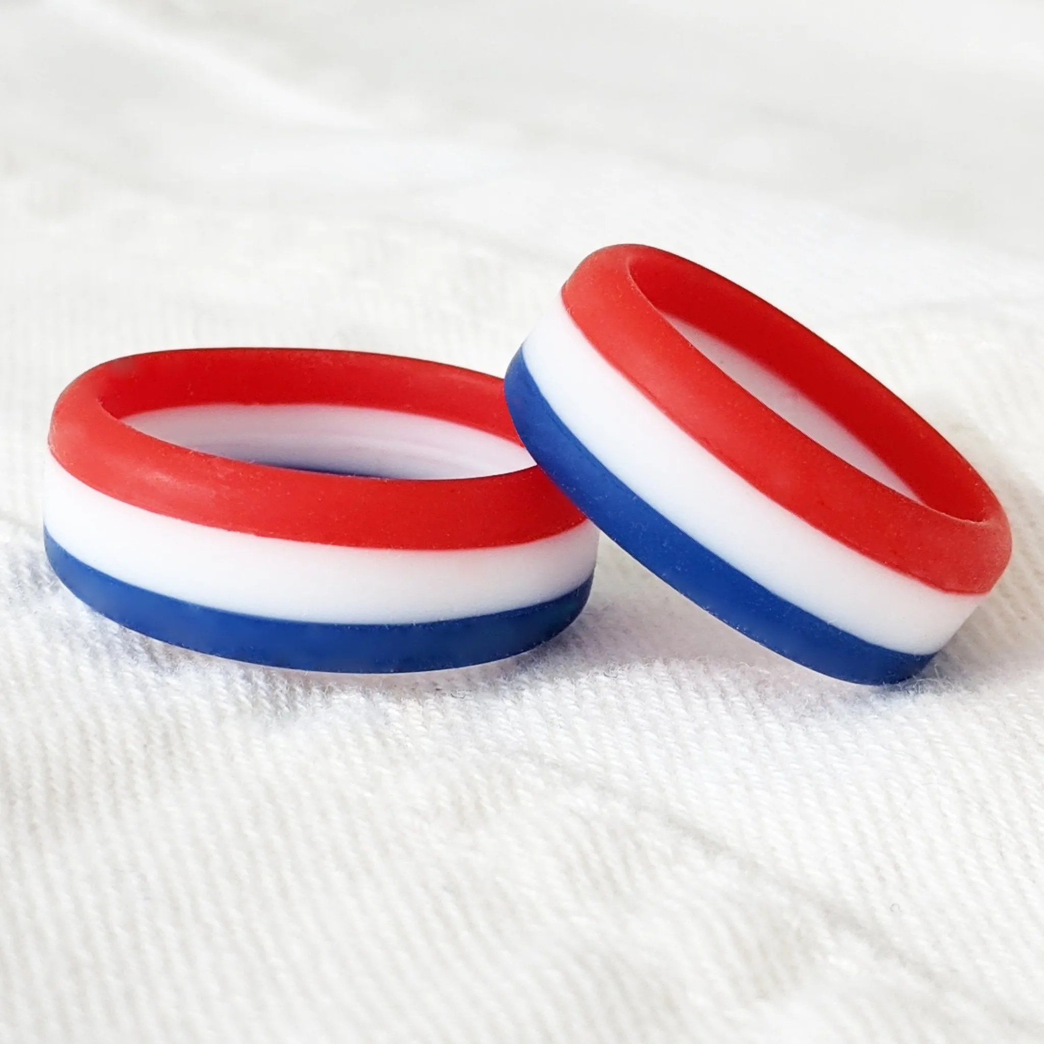 Blue White Red Stripe Silicone Ring