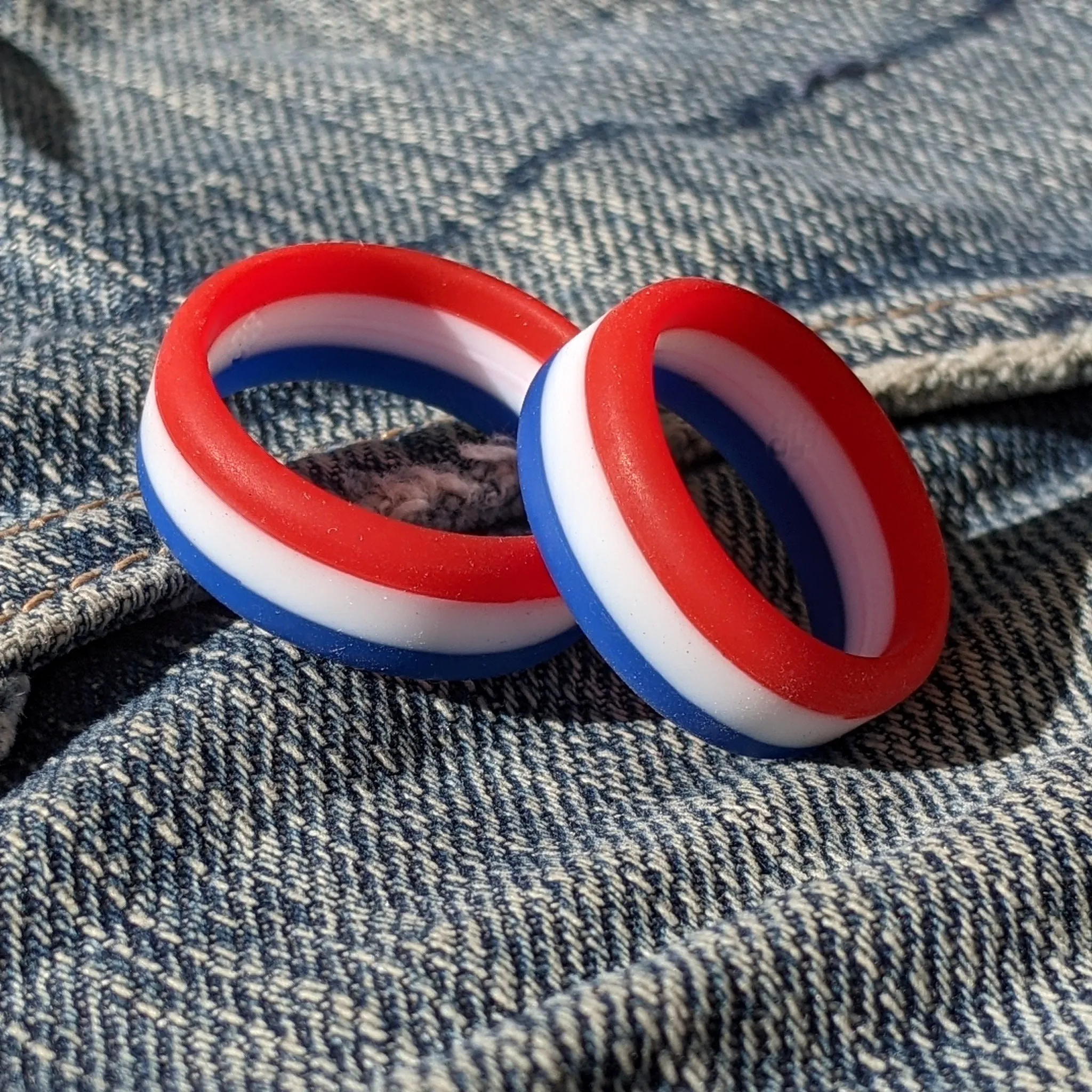 Blue White Red Stripe Silicone Ring