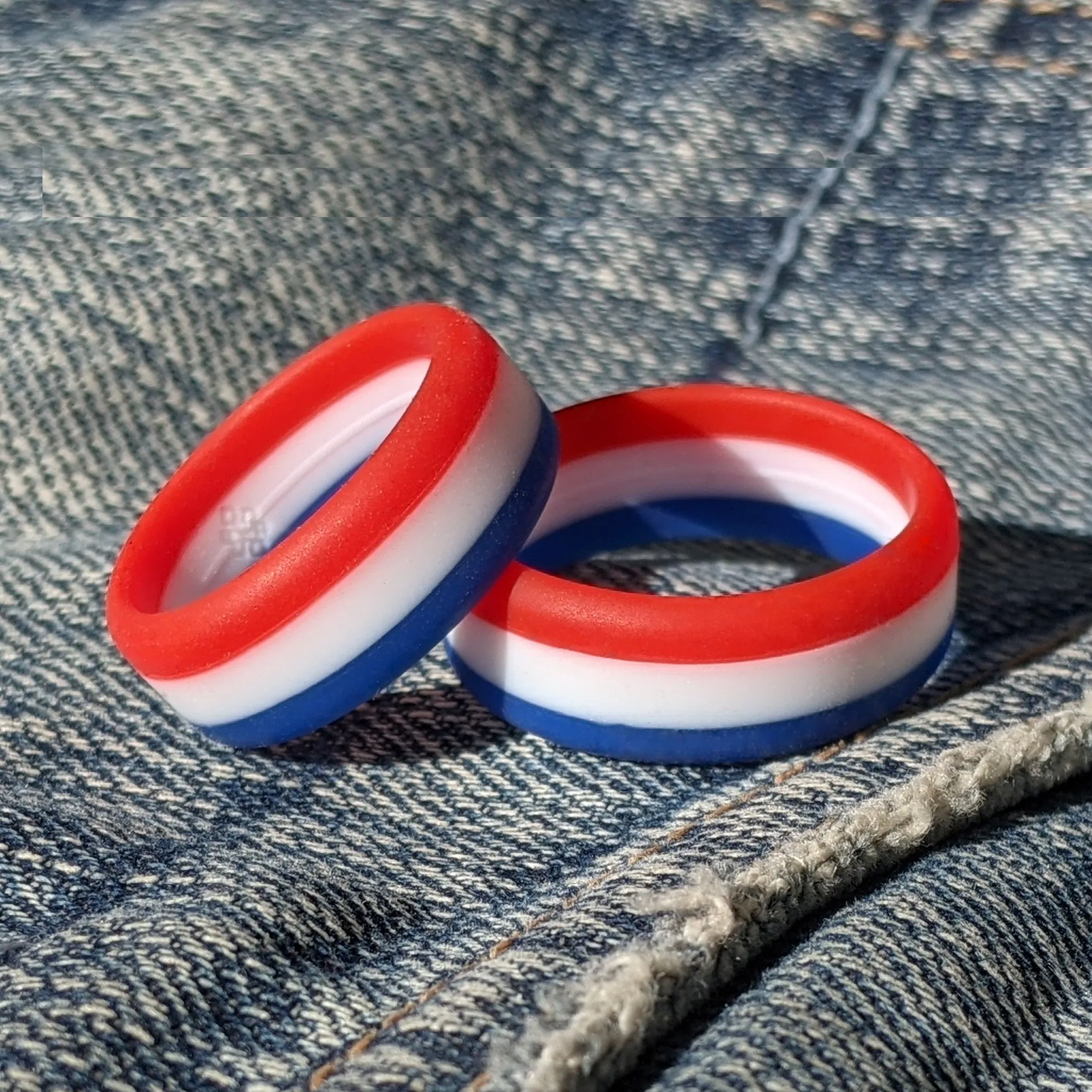 Blue White Red Stripe Silicone Ring
