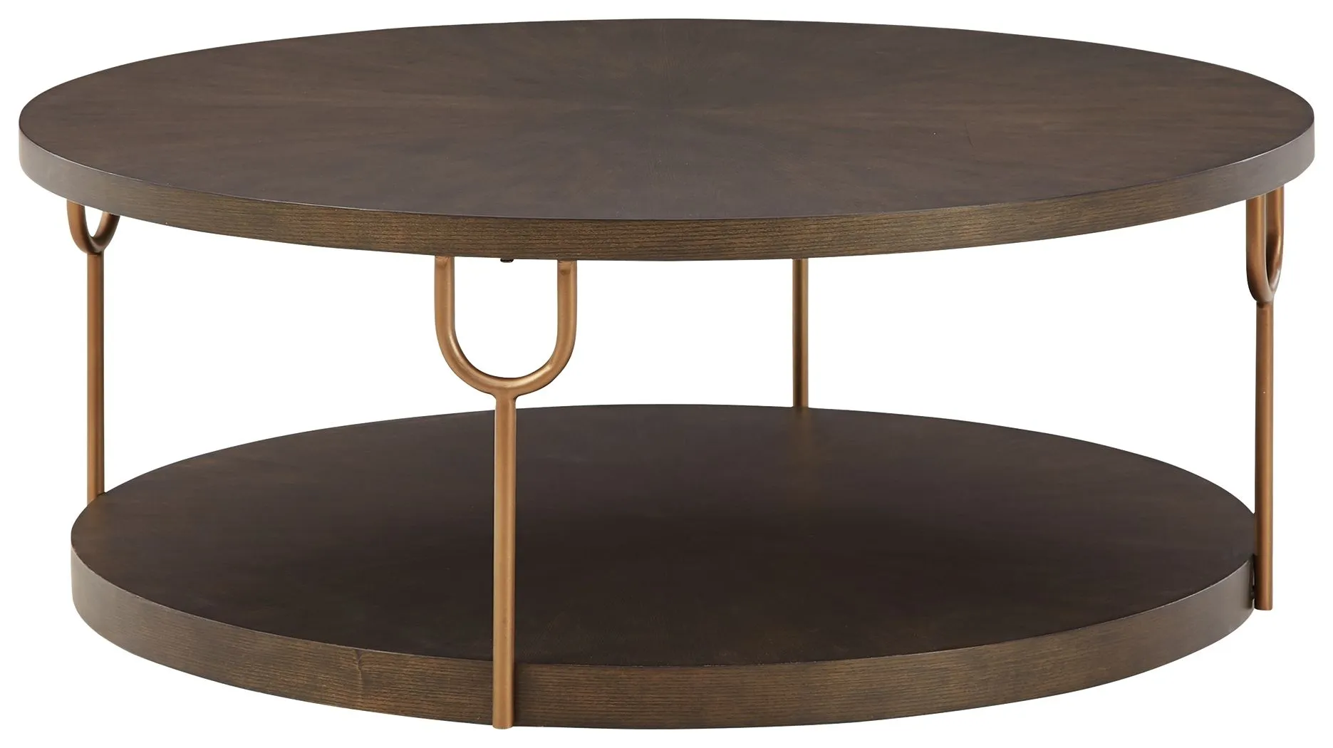 Brazburn - Dark Brown / Gold Finish - Round Cocktail Table