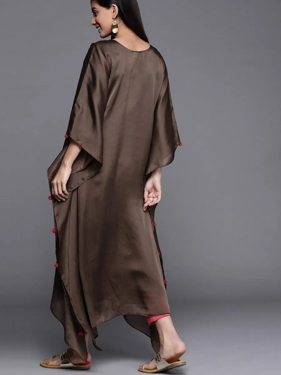 Brown Satin Georgette Thread Work Kurta