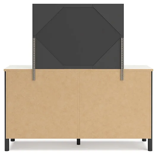 Cadmori King Upholstered Panel Bed with Mirrored Dresser and Chest