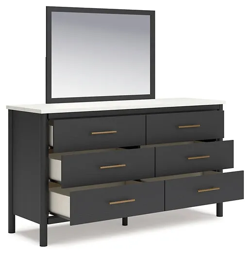 Cadmori King Upholstered Panel Bed with Mirrored Dresser and Chest