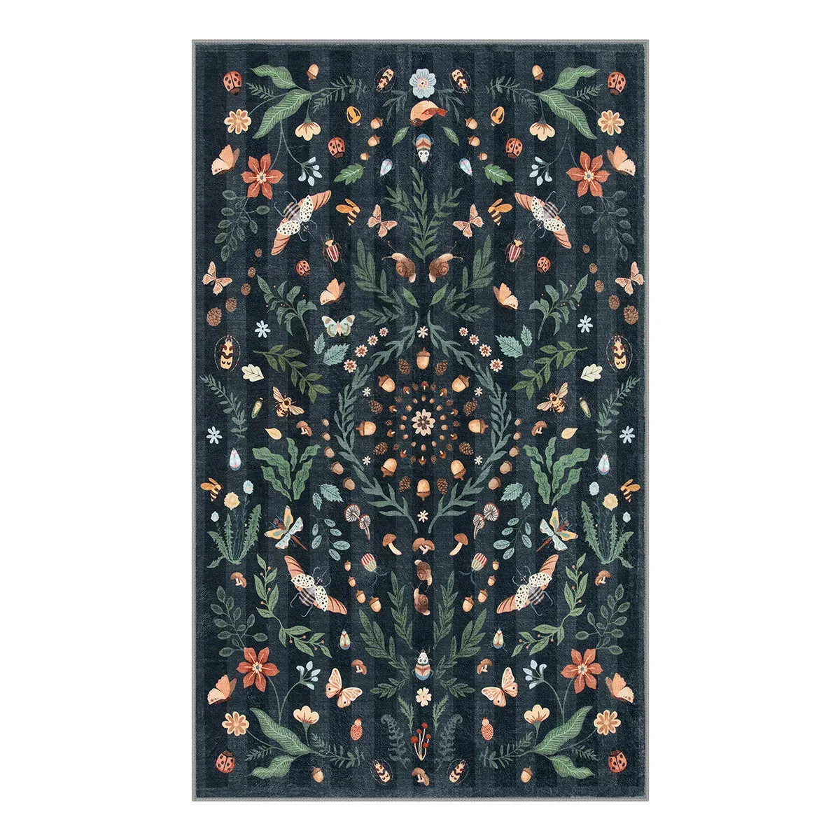 Chloe Boho Insect Botanical Floral Black Area Rug