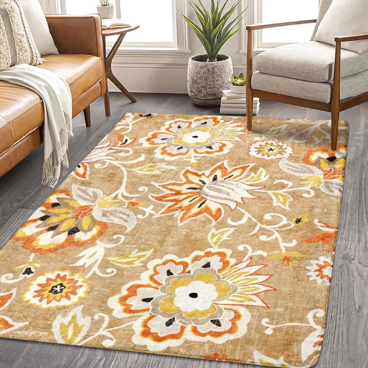 Cloris Paisley Modern Bright Floral Light Tan Area Rug