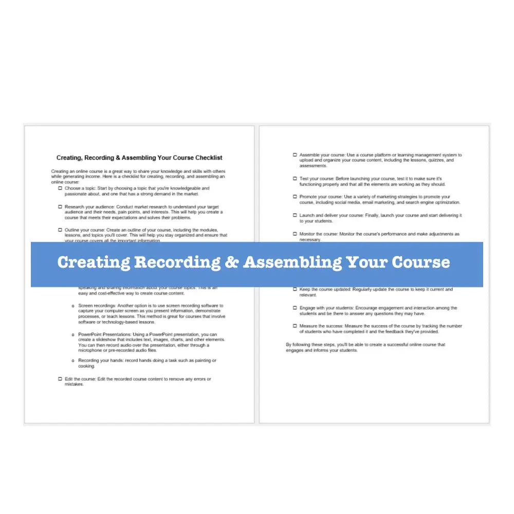 Creating Courses without Being on Camera Worksheets, Checklists   Guide