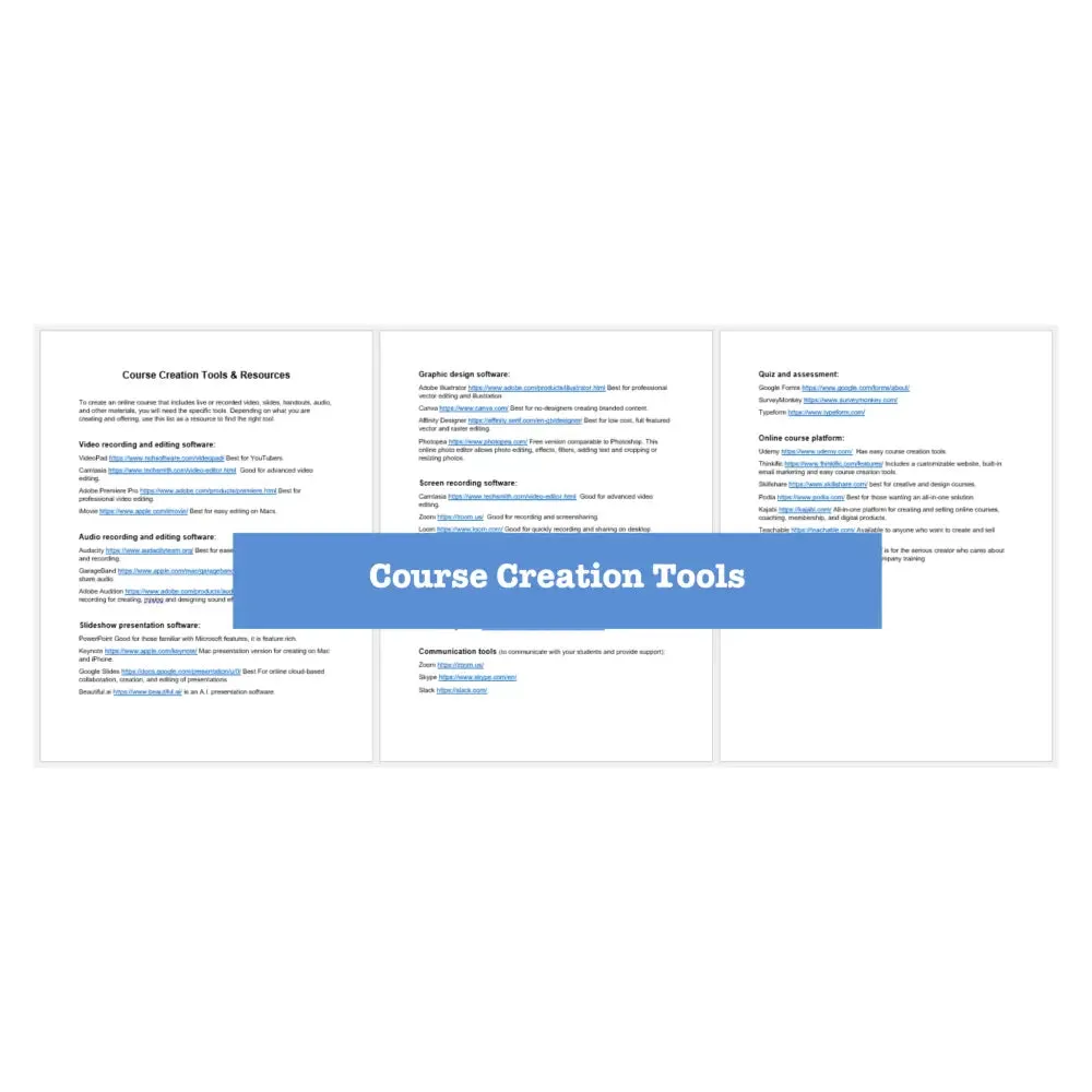 Creating Courses without Being on Camera Worksheets, Checklists   Guide