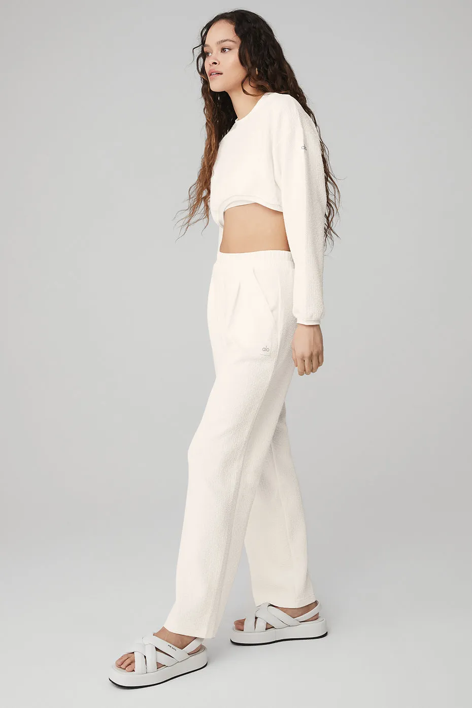 Cropped Tailored Crew Neck & High-Waist Tailored Sweatpant Set