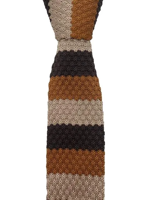 Dark Brown, Caramel and Beige Striped Knit Tie