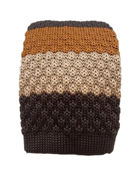 Dark Brown, Caramel and Beige Striped Knit Tie