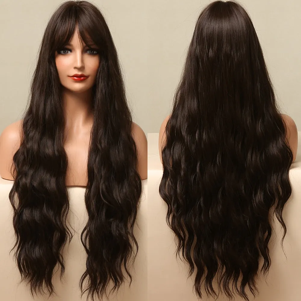 Dark Brown Long Water Wave Hair Wig