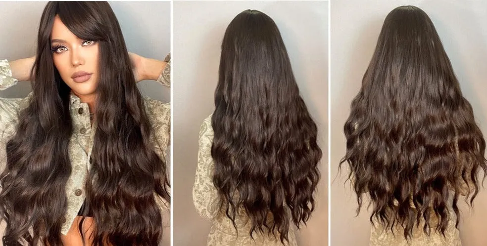Dark Brown Long Water Wave Hair Wig