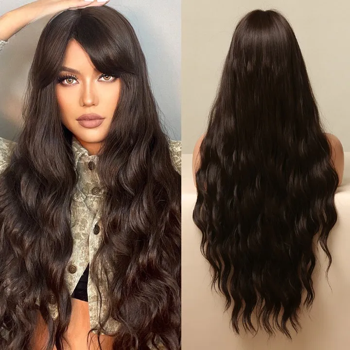 Dark Brown Long Water Wave Hair Wig