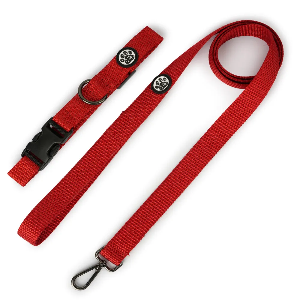 Dear Pet Nylon Dog Collar-Leash Set in Red