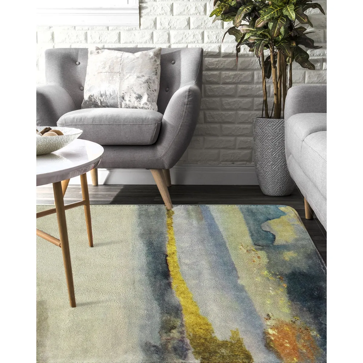 Derya Navy Blue Marble Area Rug