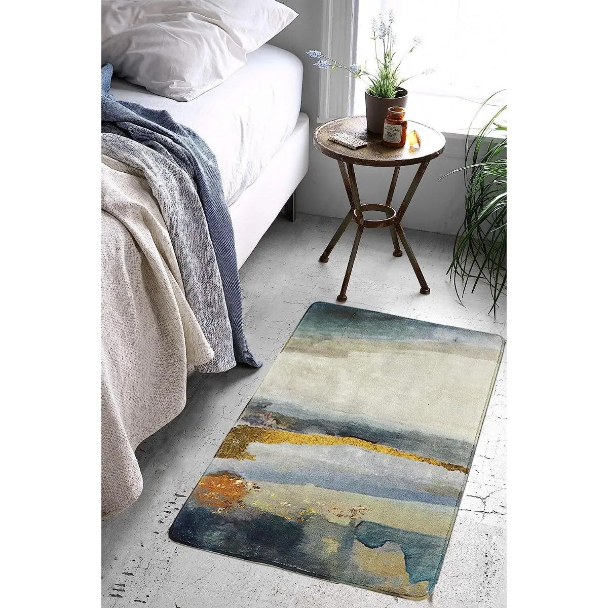 Derya Navy Blue Marble Area Rug