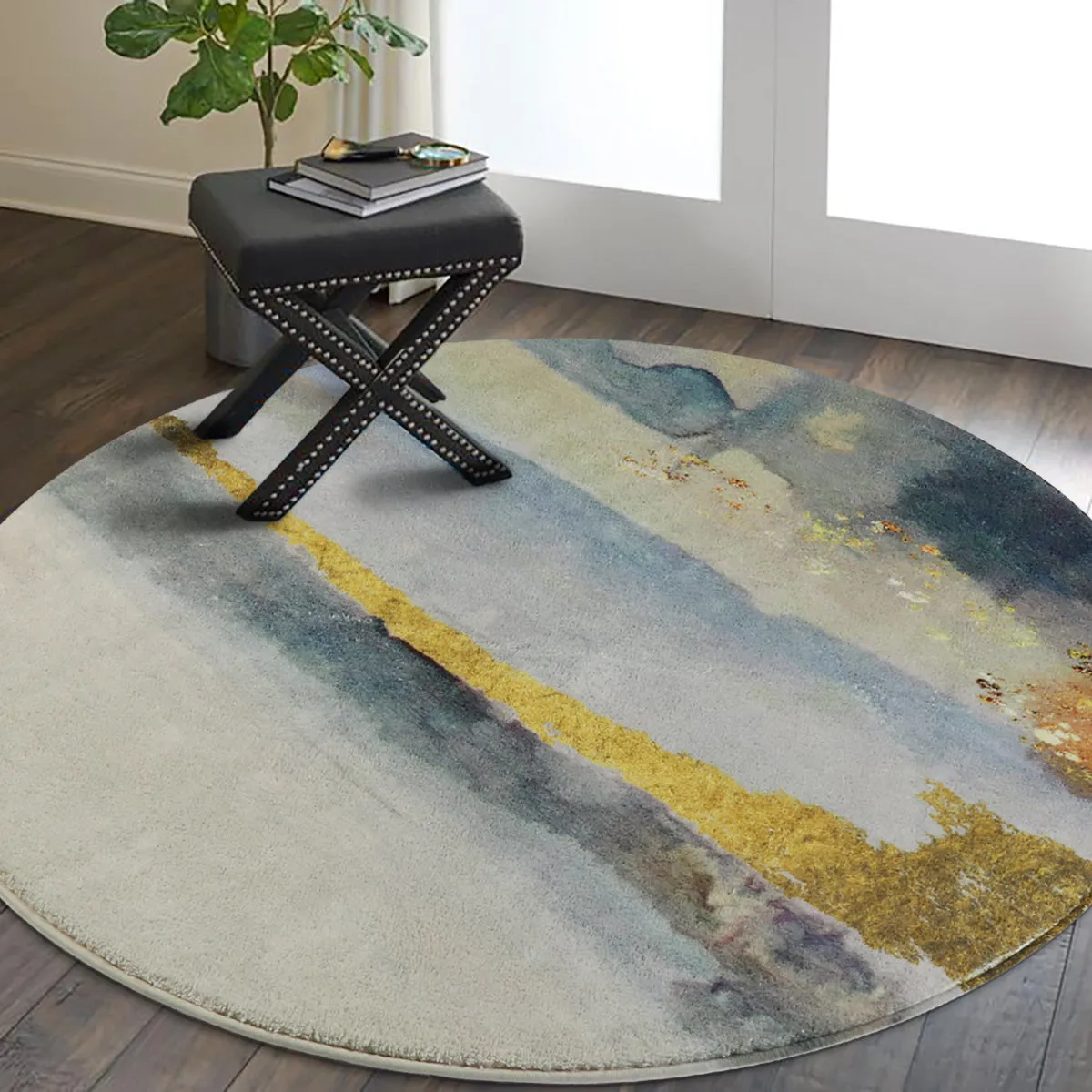 Derya Navy Blue Marble Area Rug