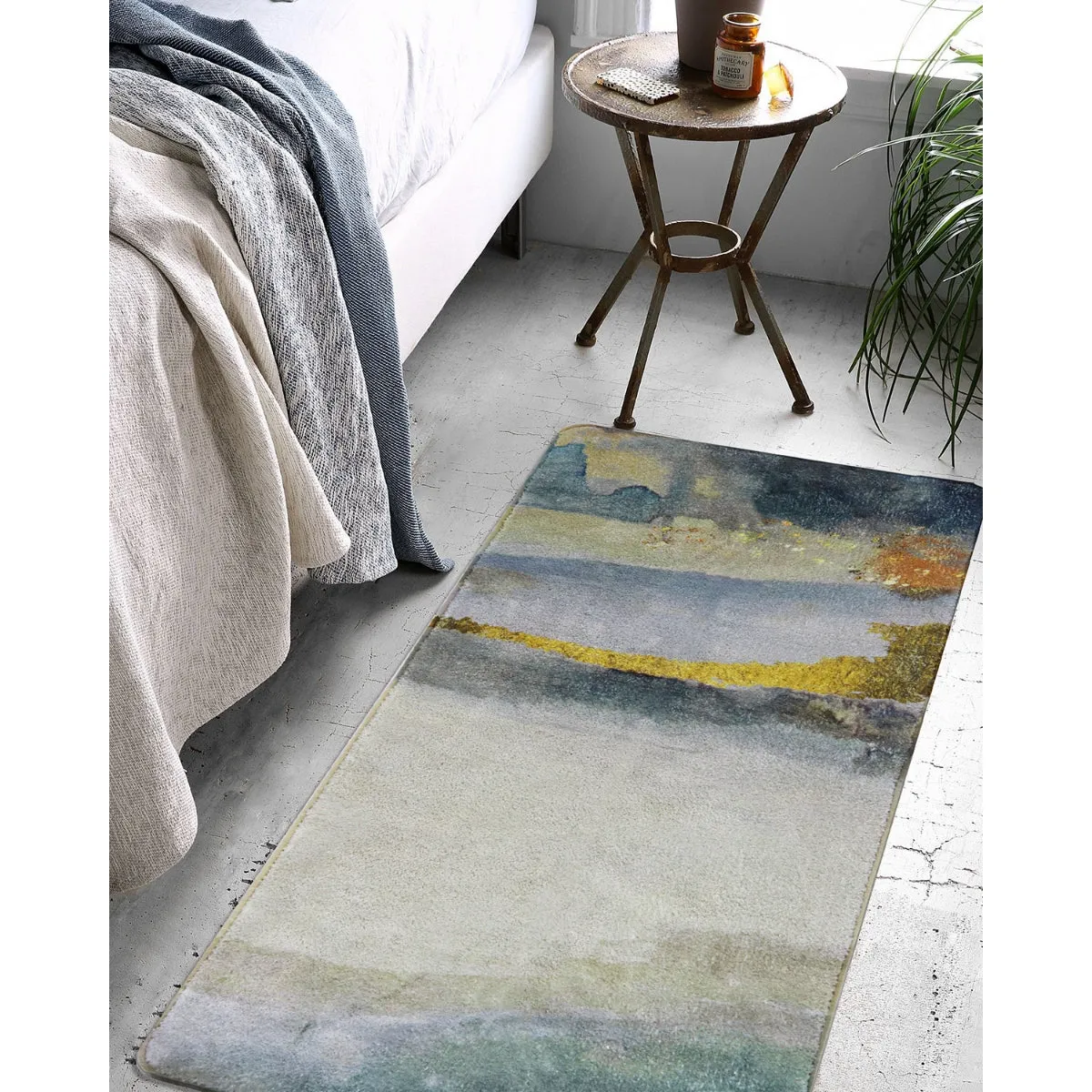 Derya Navy Blue Marble Area Rug