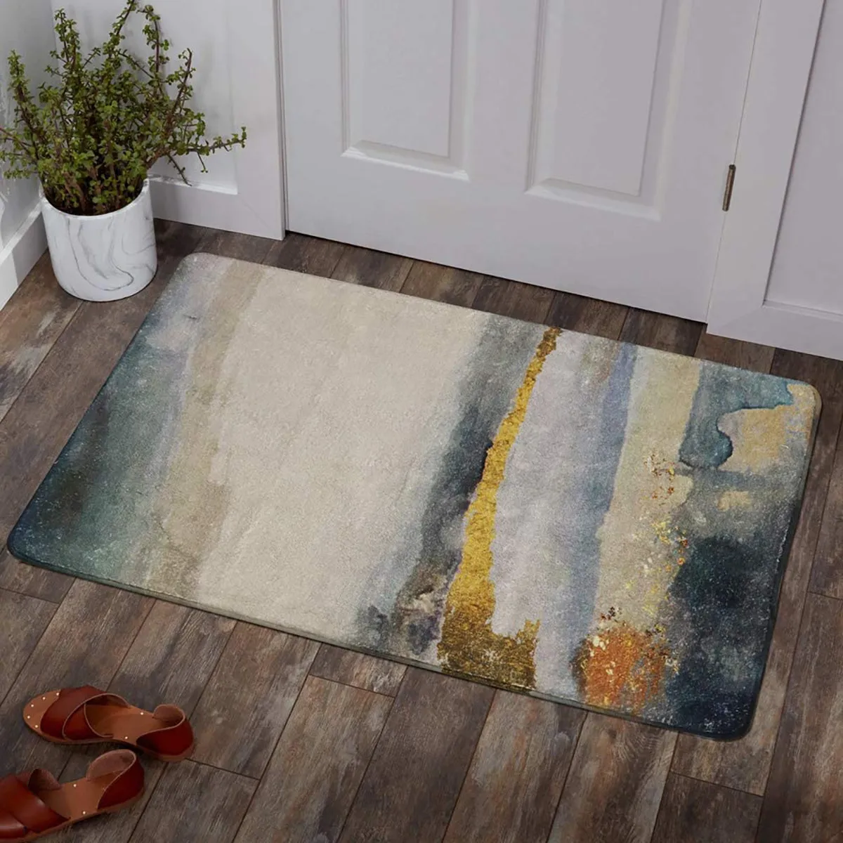 Derya Navy Blue Marble Area Rug