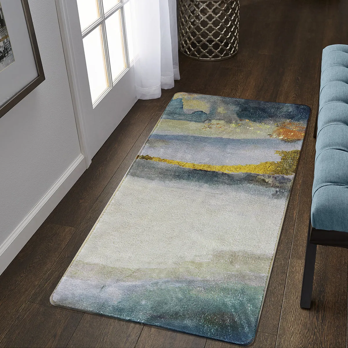 Derya Navy Blue Marble Area Rug