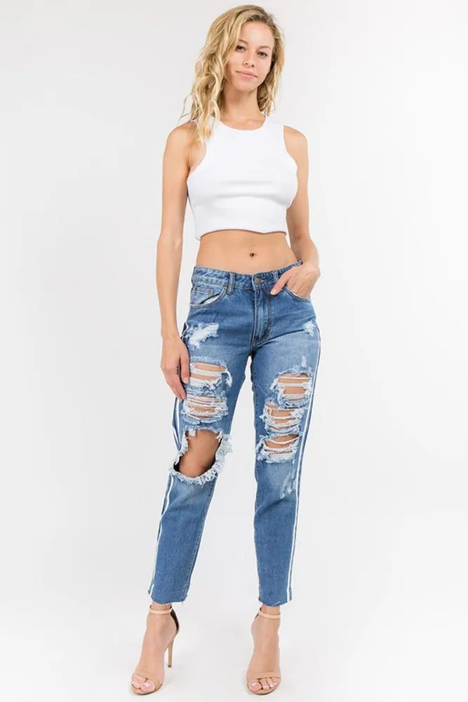 Distressed Two Striped Jeans