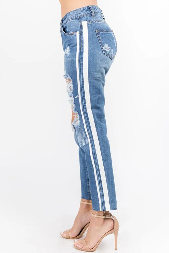Distressed Two Striped Jeans