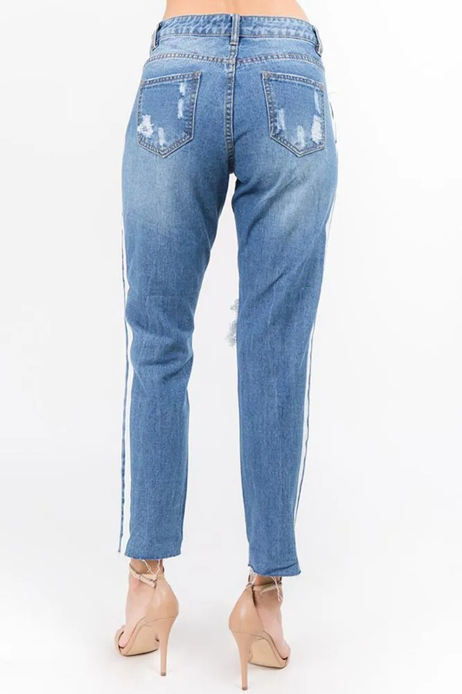 Distressed Two Striped Jeans