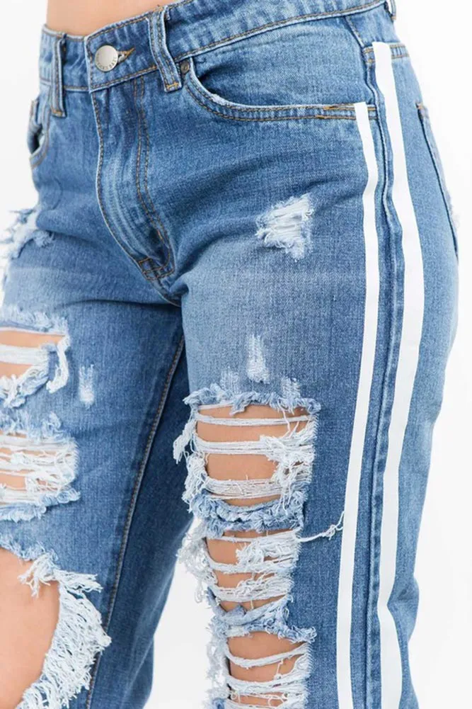Distressed Two Striped Jeans