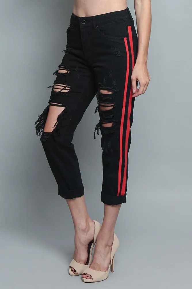 Distressed Two Striped Jeans