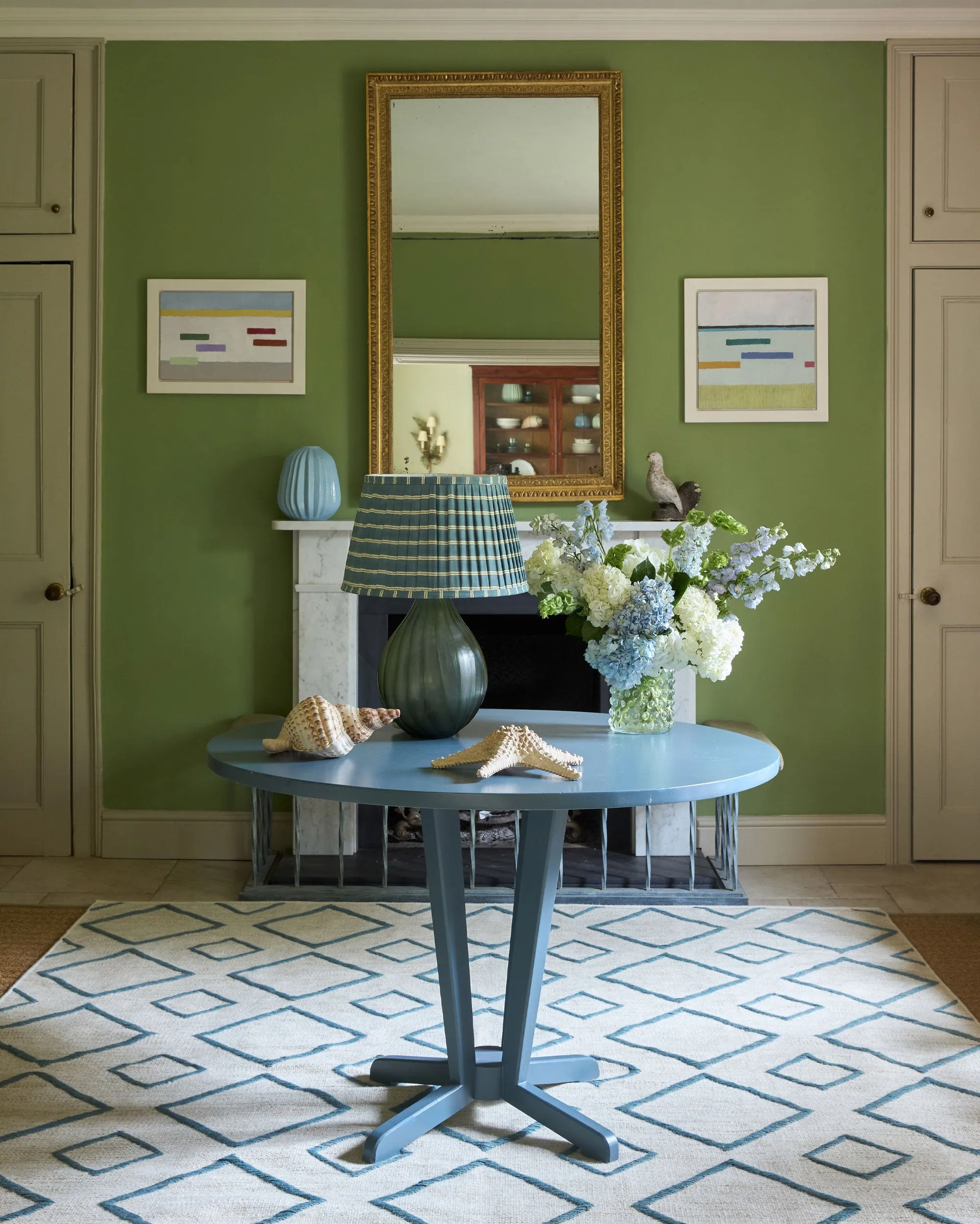 Edo Stripe Pleated Lampshade - Blue and Sage Green