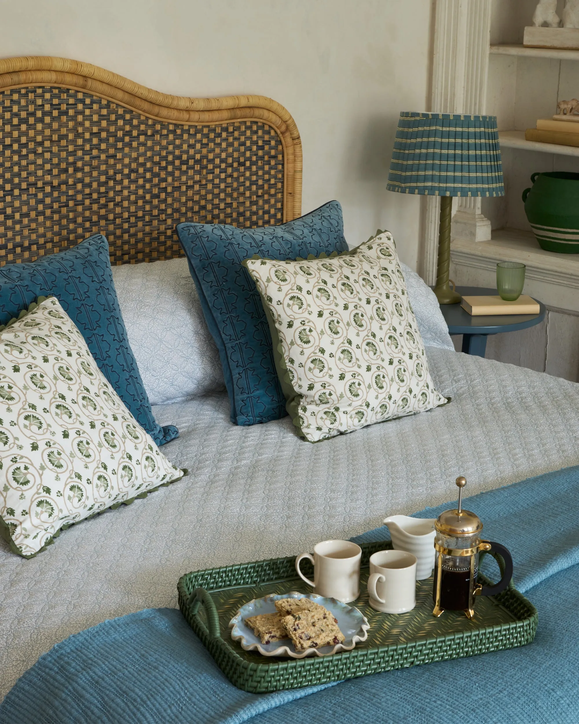 Edo Stripe Pleated Lampshade - Blue and Sage Green