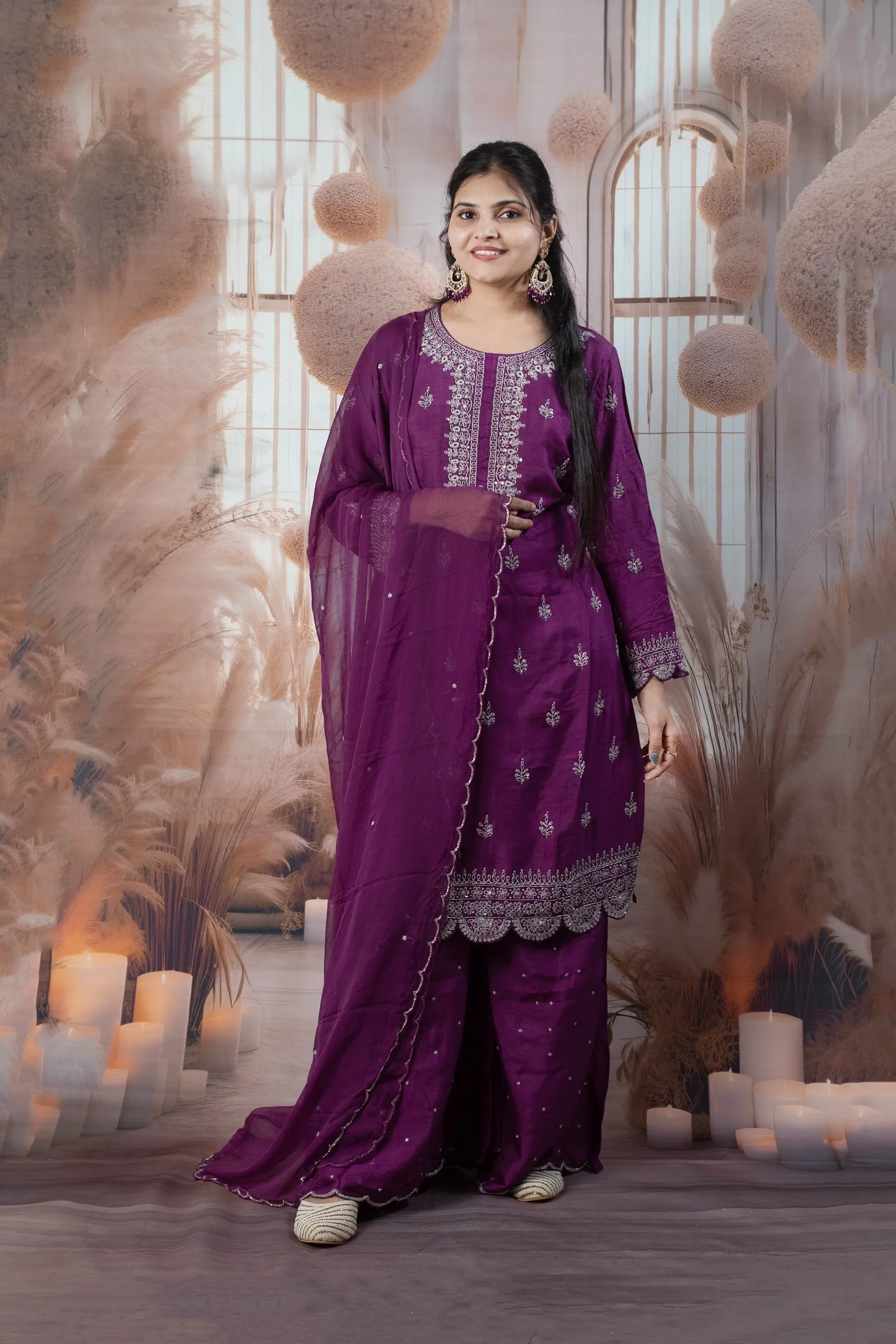 Elegant Purple Color Ladies Suits