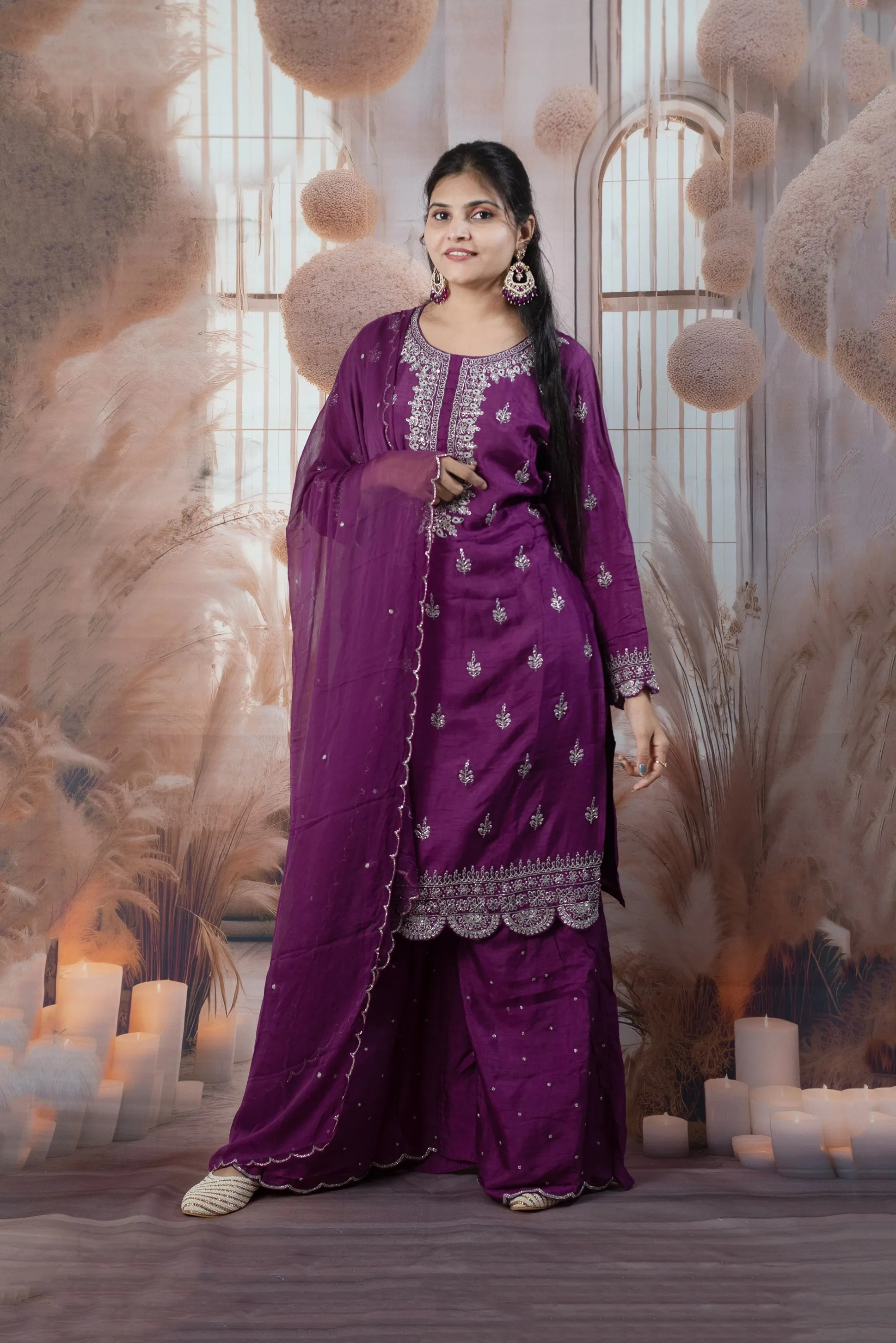 Elegant Purple Color Ladies Suits