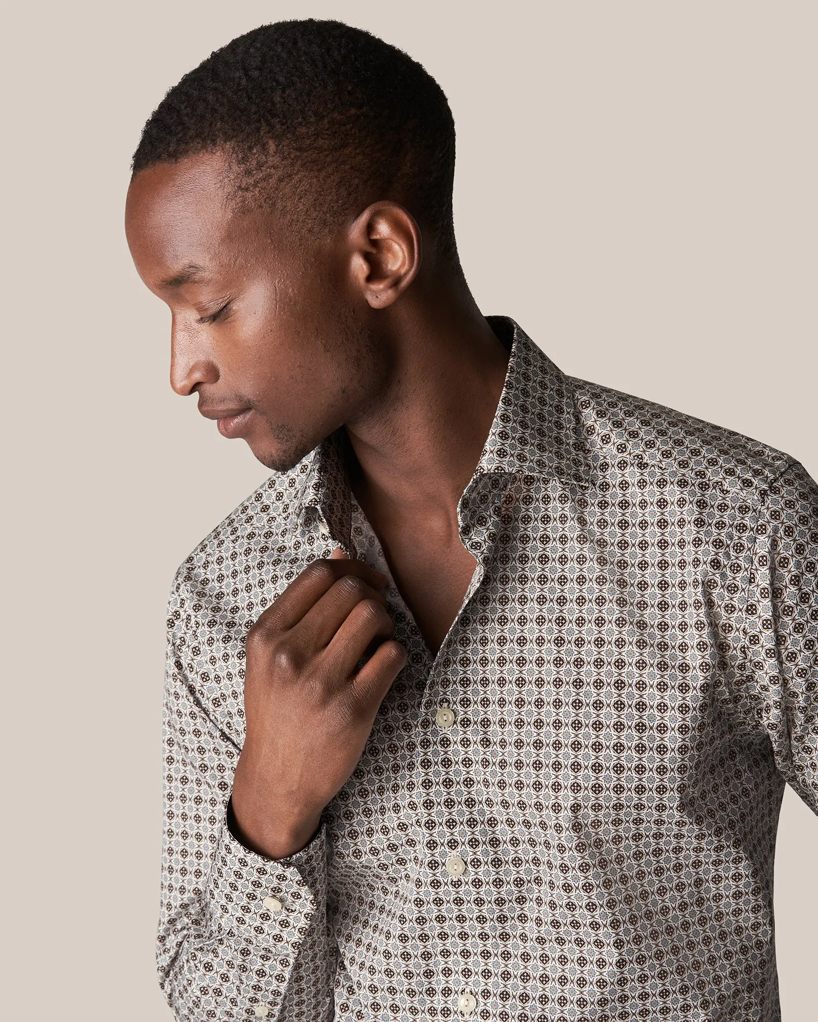 ETON 10000351001 WHITE PRINT SLIM SC SHIRT